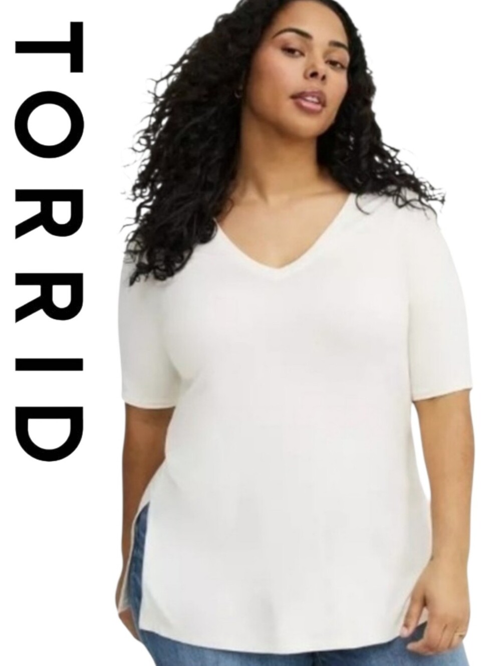 Torrid Favorite Tunic Super Soft V-Neck Half Sleeve Tee Crisp White
